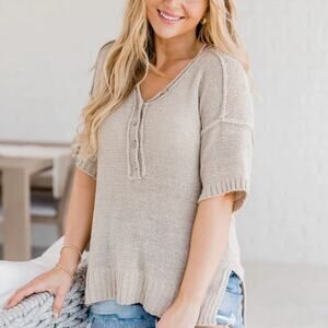 New In henley taupe chunky knit sweater